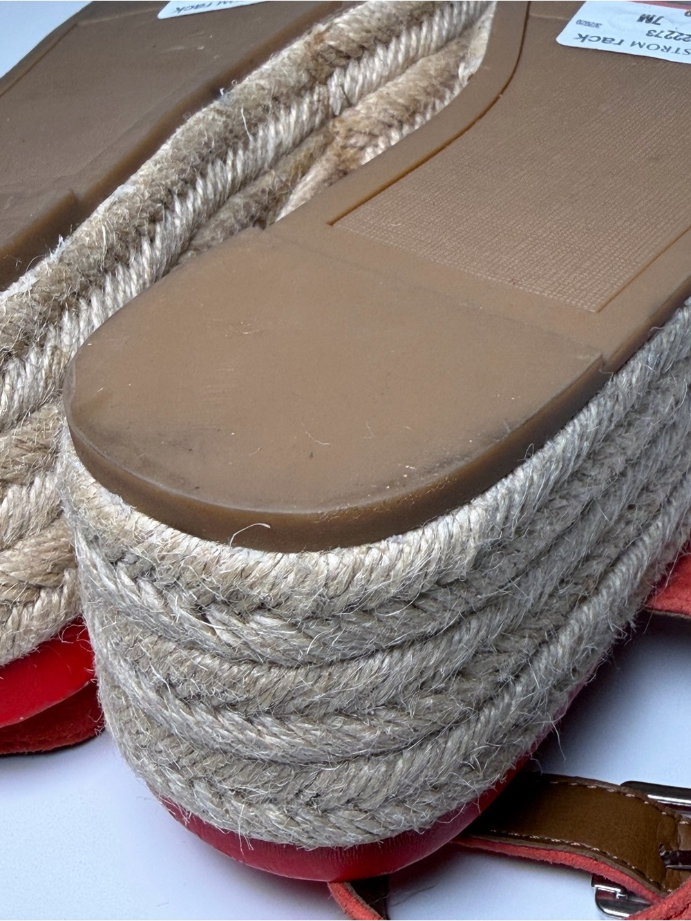 NWT Franco Sarto Tennia 7 Coral Red Espadrille Jute Wedge Suede Leather Sandal - Picture 16 of 16
